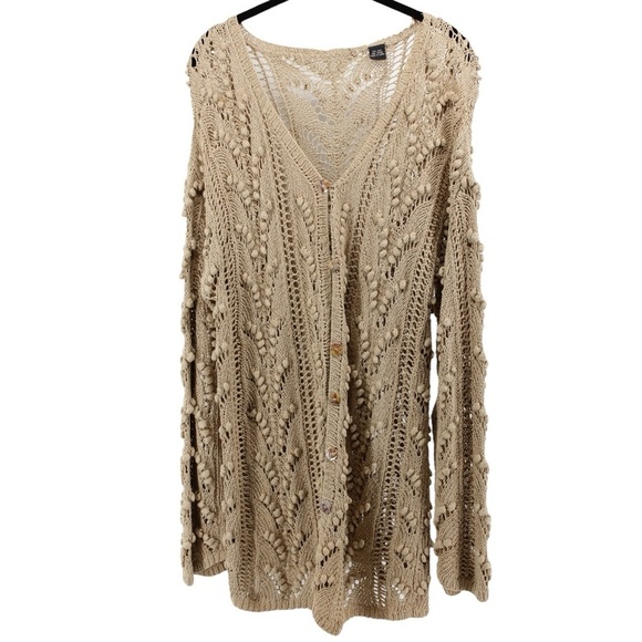 Unbranded Tan Knot Silk Blend Crochet Knit Coastal Cardigan Beach Coverup Size M - Picture 2 of 9